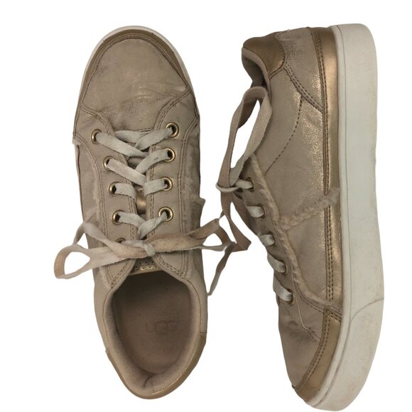 UGG Womens 6 KiDS 5 37 Girls Alanna Low Top Gold Metallic Sneakers Trainers - Picture 1 of 11